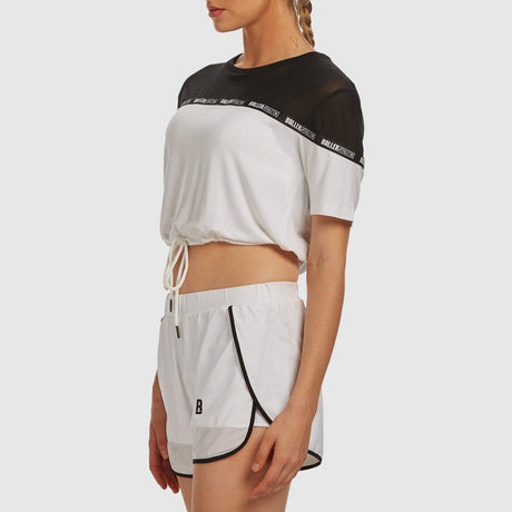Sheer Shoulder Crop Tee - Black and White