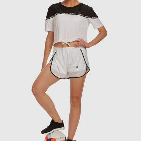 Sheer Shoulder Crop Tee - Black and White