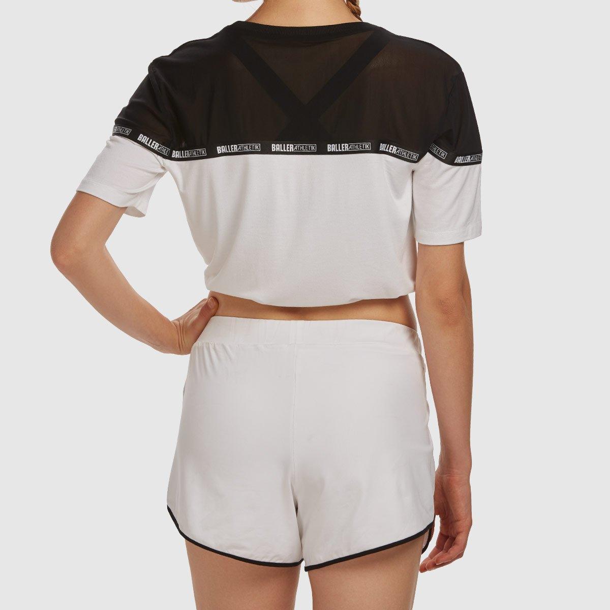 Sheer Shoulder Crop Tee - Black and White