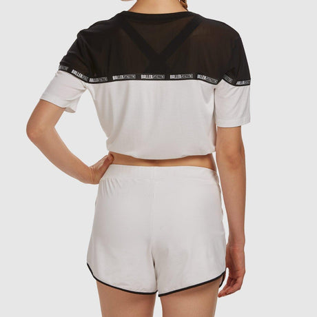 Sheer Shoulder Crop Tee - Black and White
