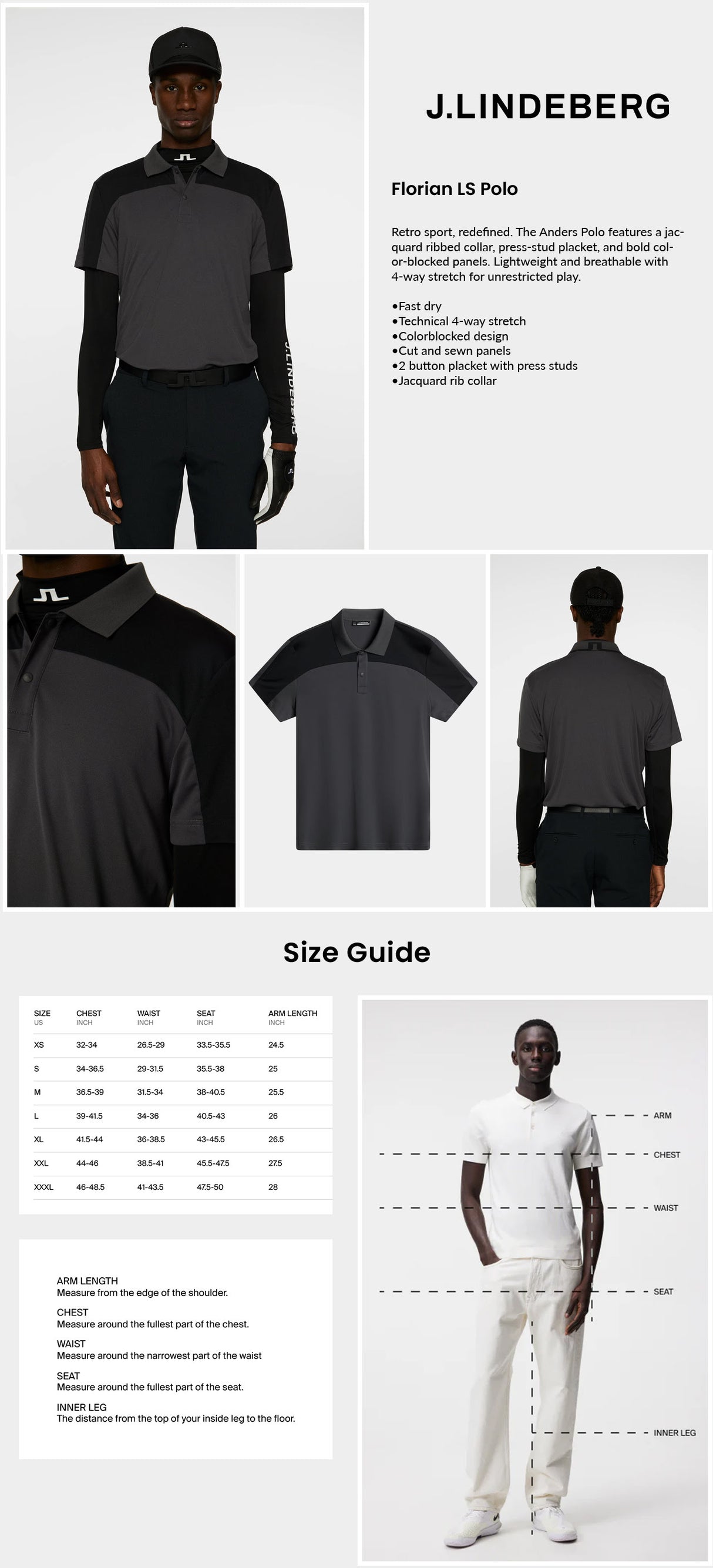 J Lindeberg Men's Anders Golf Polo - Asphalt