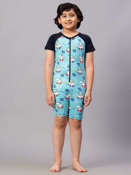 VIVA SWIMMING Half Sleeves Swimwear Suit Costume for Kids For Practicing Swimming, Diving, Cycling, Aerobics