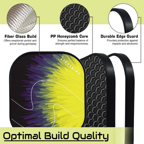 Synco Pickleball Paddle Set Lightning Yellow | 1 Pickleball Rackets and 2 Pickleballs with Carry Bag | Fiberglass Lightweight Racket with Cushion Comfort Grip