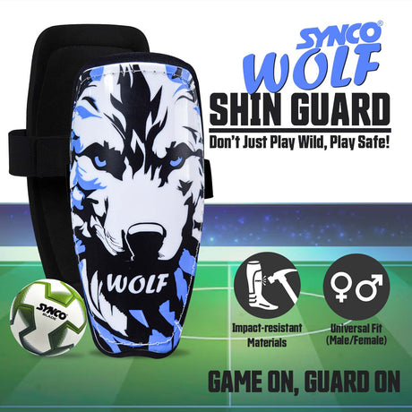Synco Wolf Shin Guard | Professional Shin Guard with Double Velcro Adjustable Strap | Medium Size (Pack of 2)