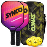 Synco Pickleball Paddle Set Latitude Pink | 2 Pickleball Rackets and 4 Pickleballs with Carry Bag | Fiberglass Lightweight Racket with Cushion Comfort Grip