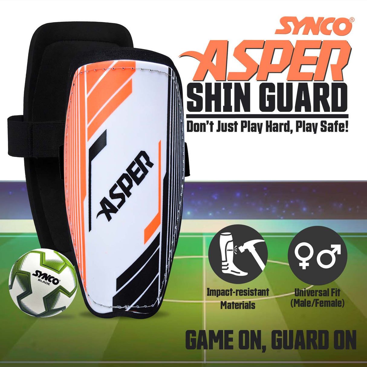Synco Asper Shin Guard | Professional Shin Guard with Double Velcro Adjustable Strap | Medium Size (Pack of 2)