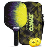 Synco Pickleball Paddle Set Lightning Yellow | 1 Pickleball Rackets and 2 Pickleballs with Carry Bag | Fiberglass Lightweight Racket with Cushion Comfort Grip