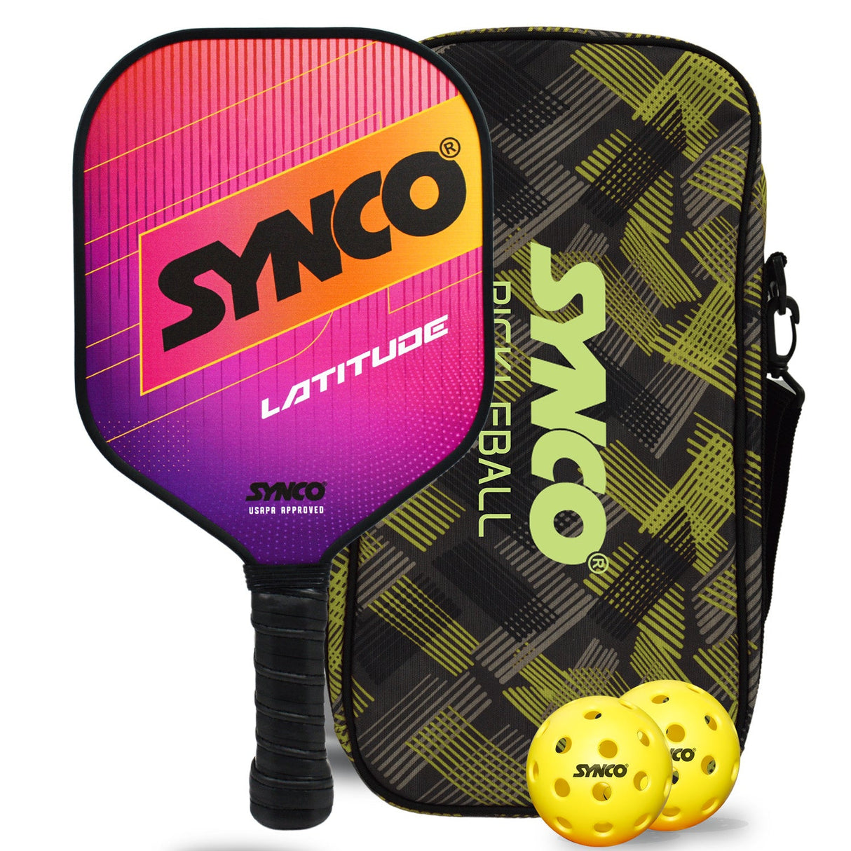 Synco Pickleball Paddle Set Latitude Pink | 1 Pickleball Racket and 2 Pickleballs with Carry Bag | Fiberglass Lightweight Racket with Cushion Comfort Grip