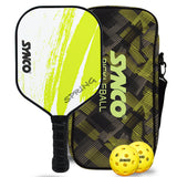 Synco Pickleball Paddle Set Spring Green | 1 Pickleball Rackets and 2 Pickleballs with Carry Bag | Fiberglass Lightweight Racket with Cushion Comfort Grip