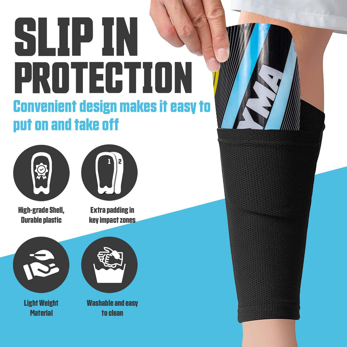 Synco Kyma Shin Guard for Football | Slipin Shin Guard | Medium Size (Pack of 2)