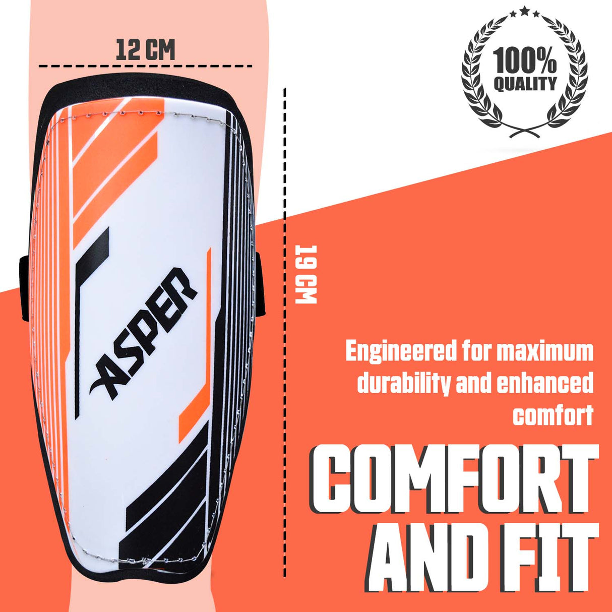Synco Asper Shin Guard | Professional Shin Guard with Double Velcro Adjustable Strap | Medium Size (Pack of 2)