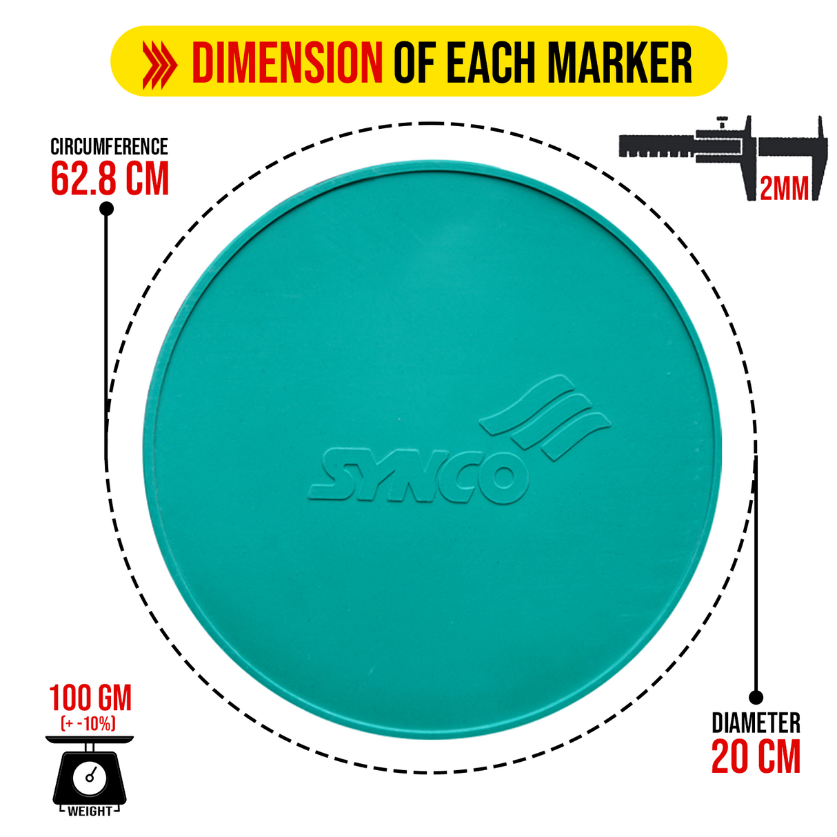 Synco Spot Rubber Markers 8 Inch (Set of 10) Multicolor