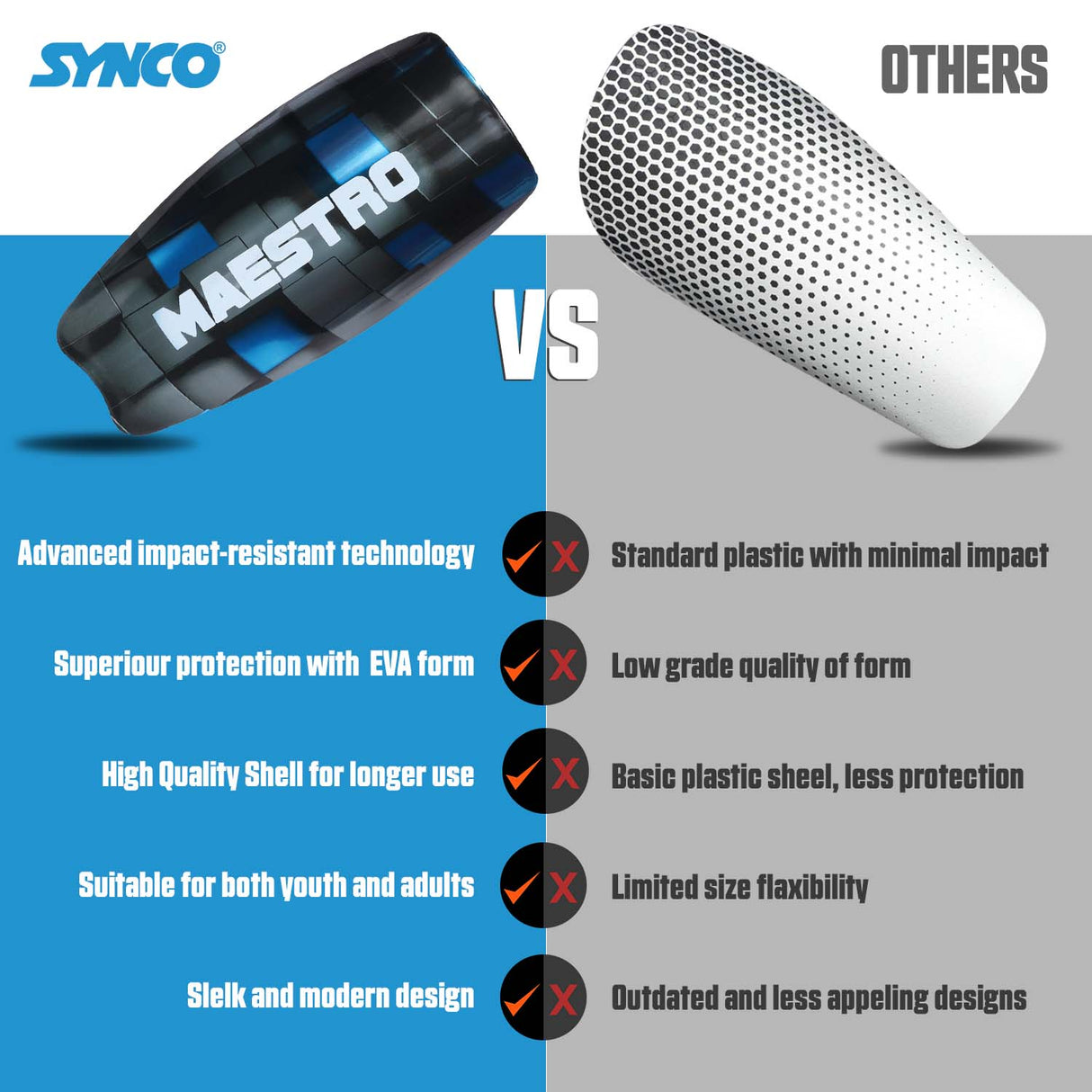Synco Maestro Shin Guard For Football | Slipin Shin Guard | Medium Size (Pack of 2)