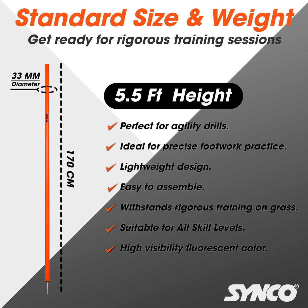 Synco Agility Slalom Spiked Poles (Set of 4) 5.5 ft
