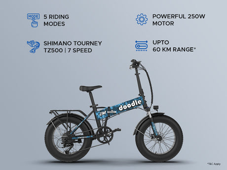 Doodle Pro 军蓝色电动折叠自行车 都市系列 EMotorad | KIBI SPORTS