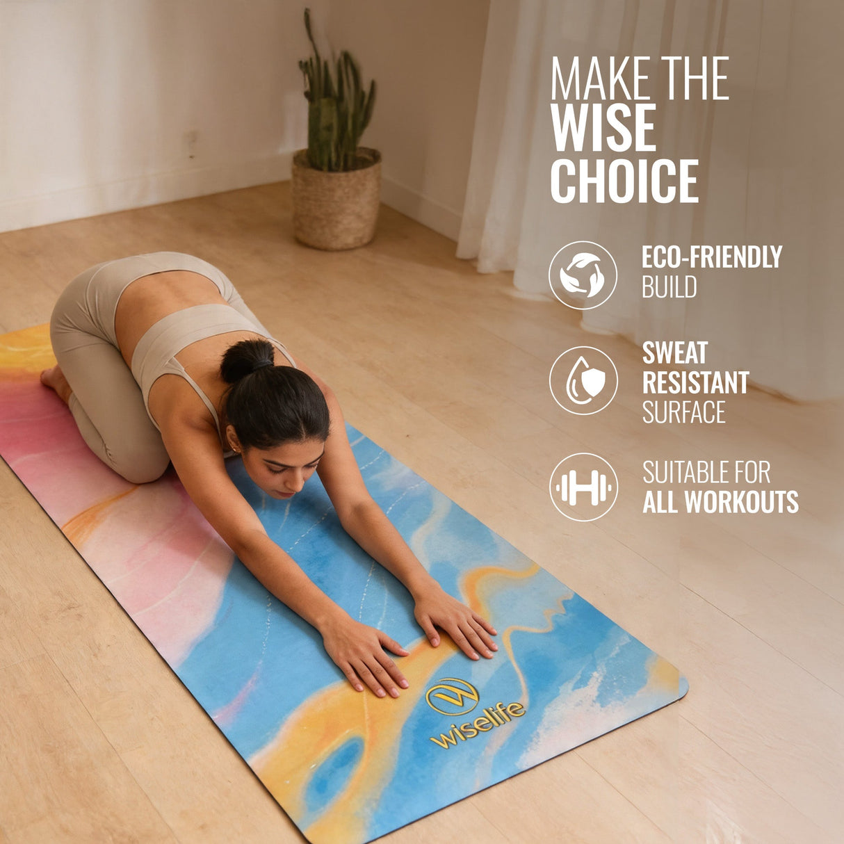 PU Printed & Natural Rubber Yoga Mat - 6mm, Abstract Marble