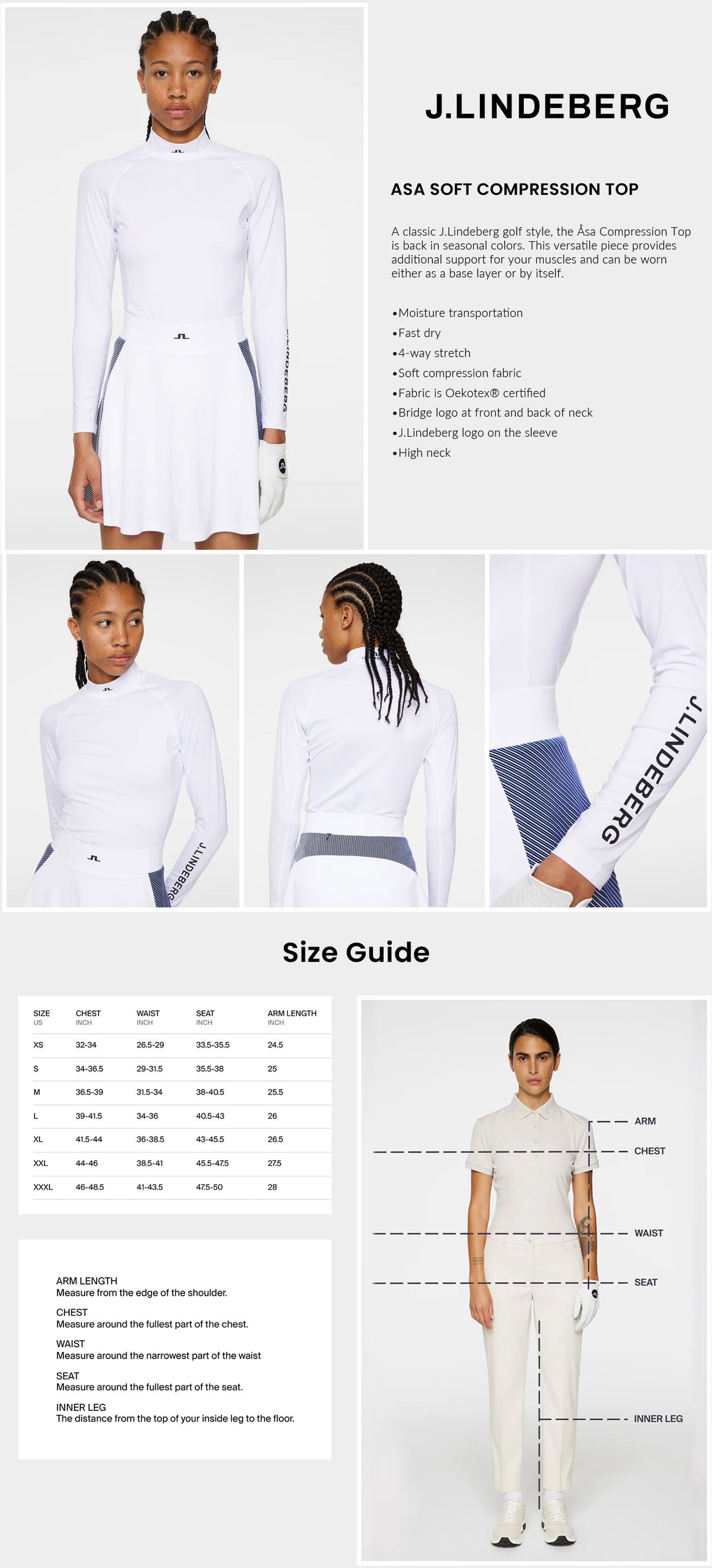 J Lindeberg Women’s Asa Soft Compression Top - White
