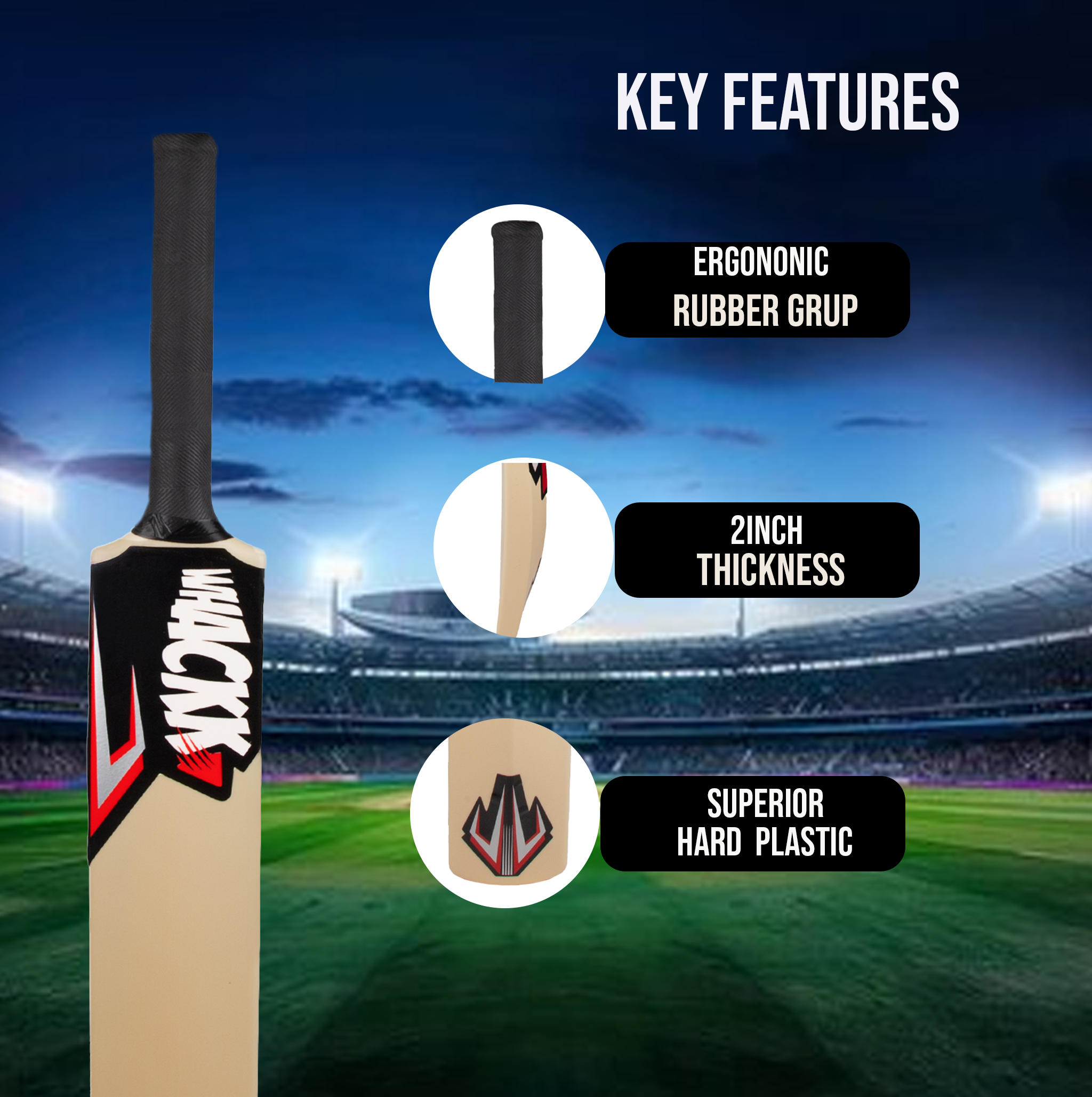 Whackk Cricket Bat Ivory Size 5 Premium Hard Plastic Fiber Tennis Cricket bat