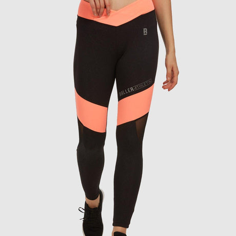 V Waist Tights - Black and Coral