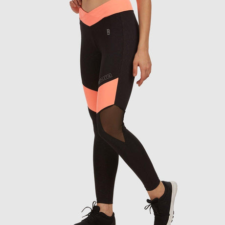 V Waist Tights - Black and Coral