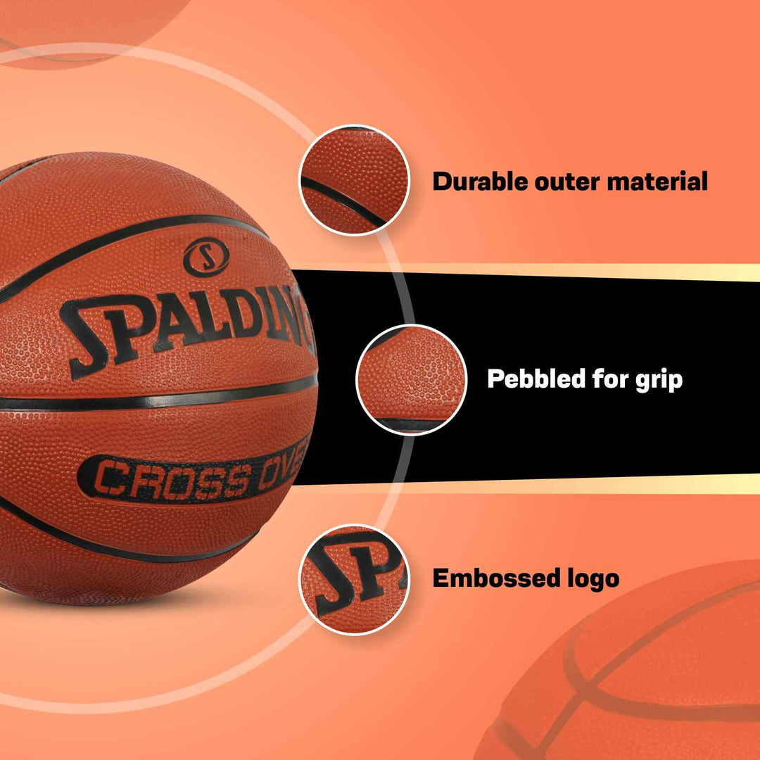 Spalding Crossover Rubber Moulded Indoor/Outdoor Basketball With Rubber Bladder, Brick, (Suitable for Practice/Match/Training) + Free Air Needle