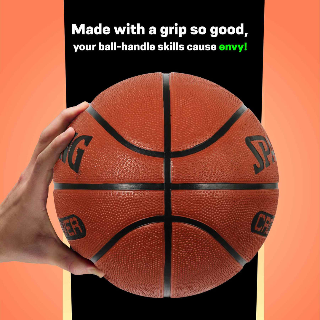 Spalding Crossover Rubber Moulded Indoor/Outdoor Basketball With Rubber Bladder, Brick, (Suitable for Practice/Match/Training) + Free Air Needle