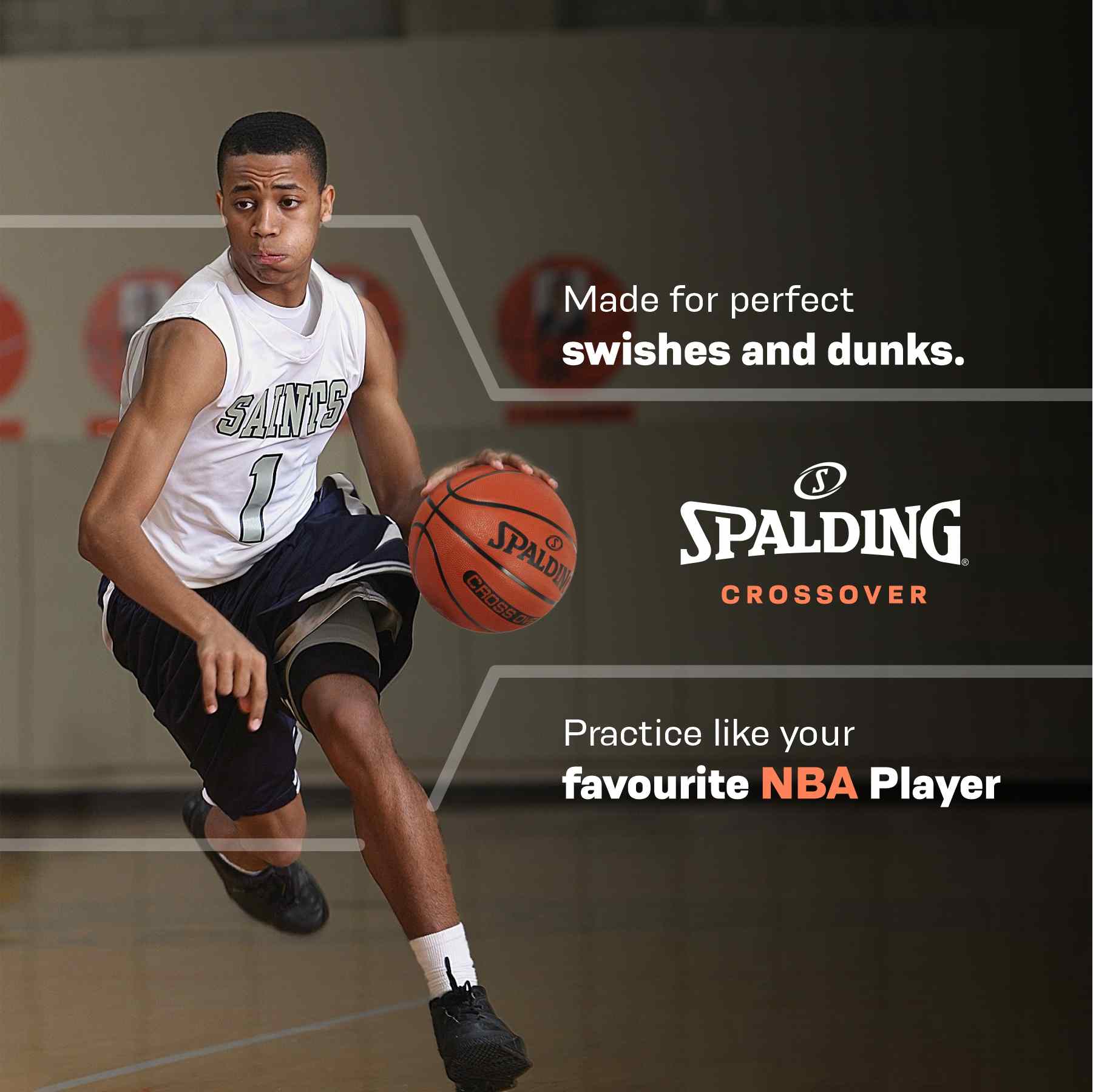 Spalding Crossover Rubber Moulded Indoor/Outdoor Basketball With Rubber Bladder, Brick, (Suitable for Practice/Match/Training) + Free Air Needle