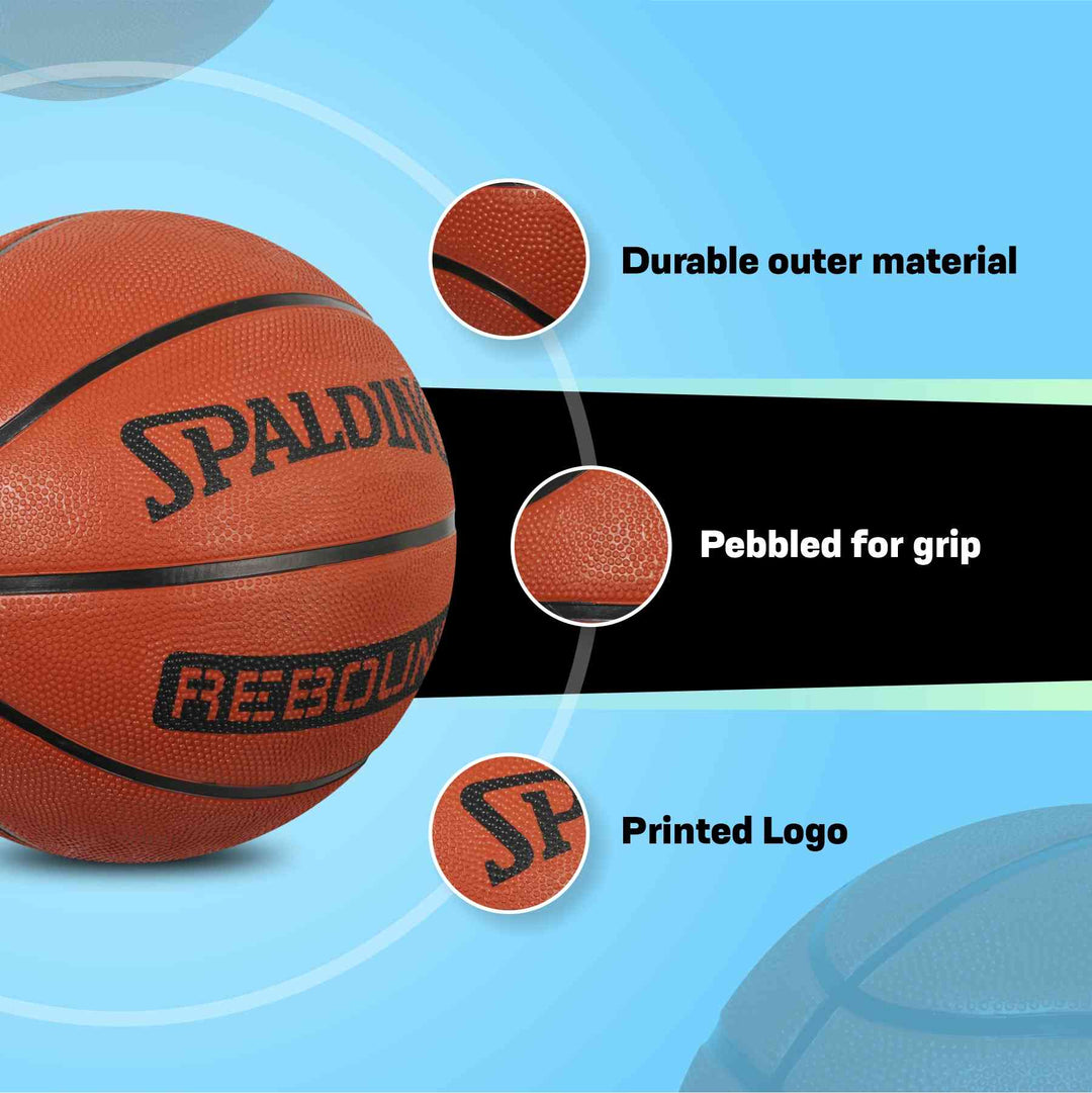 Spalding 8 Panel Rebound Rubber Moulded Indoor/Outdoor Basketball with Butyl Bladder, Suitable for Practice/Match/Training + Free Air Needle
