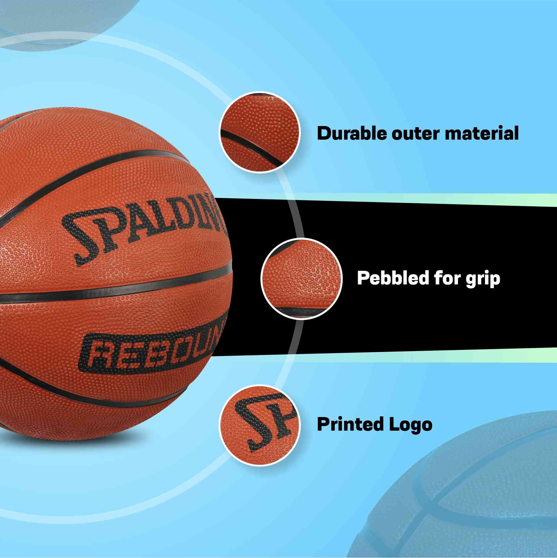Spalding 8 Panel Rebound Rubber Moulded Indoor/Outdoor Basketball with Butyl Bladder, Suitable for Practice/Match/Training + Free Air Needle