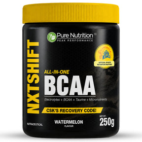 Peak Performance All-in-One BCAA Powder | 2:1:1 BCAA + Electrolytes + Taurine + Micronutrients | Watermelon Flavour| Orange Flavour| 250 g - Nutrition by Pure Nutrition