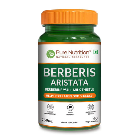 Berberis Aristata 60 Capsules  Berberine 95% & Milk Thistle | Liver Support - Nutrition by Pure Nutrition