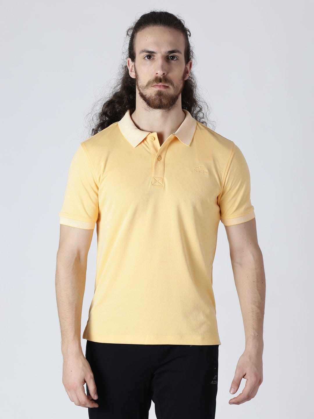 Alcis Men Yellow Solid Polo Collar Slim Fit T-shirt