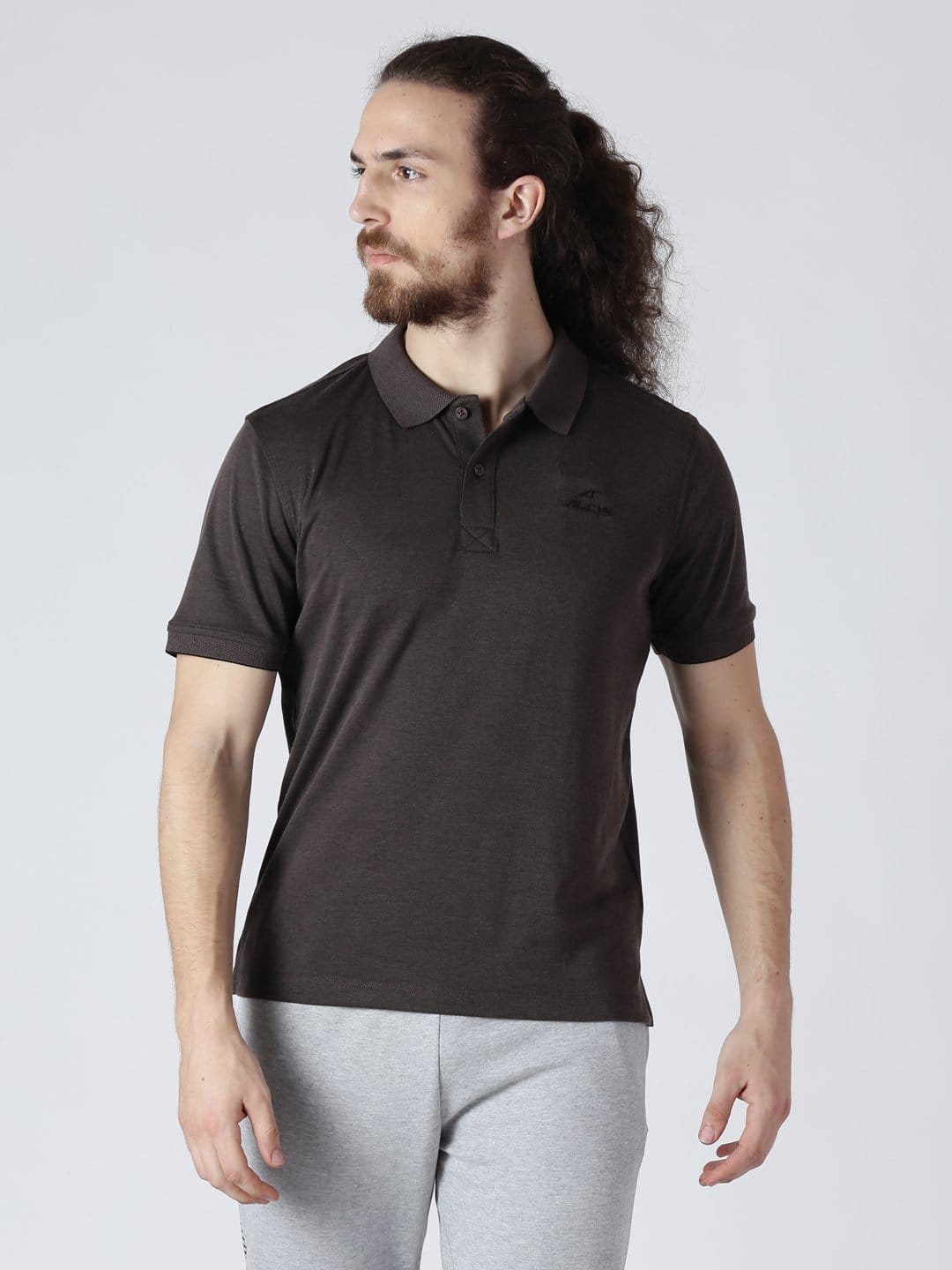 Alcis Men Brown Solid Polo Collar Slim Fit T-shirt