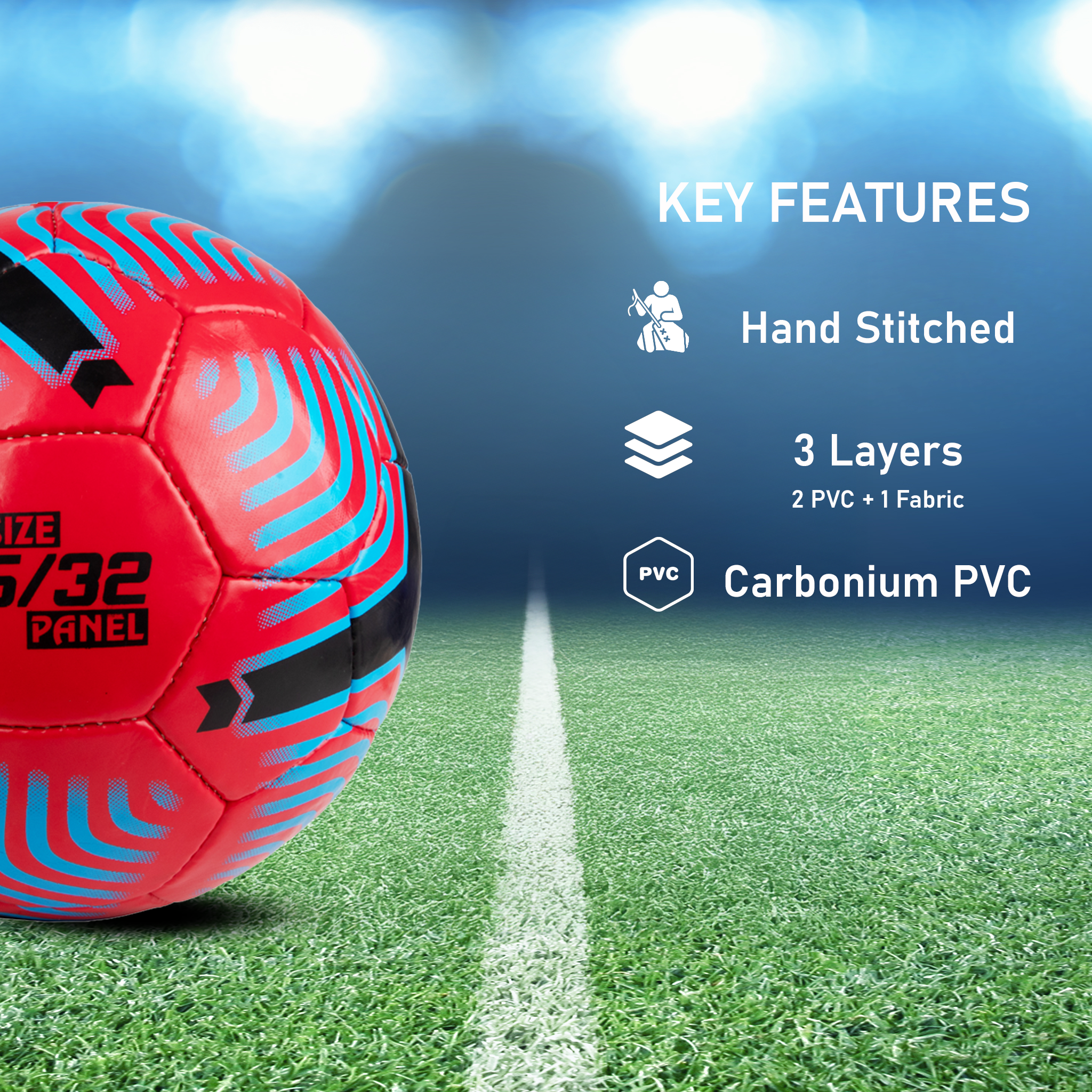 Football Red Size 5 Soccer ball Hand Stitched for Practice & Training Ball