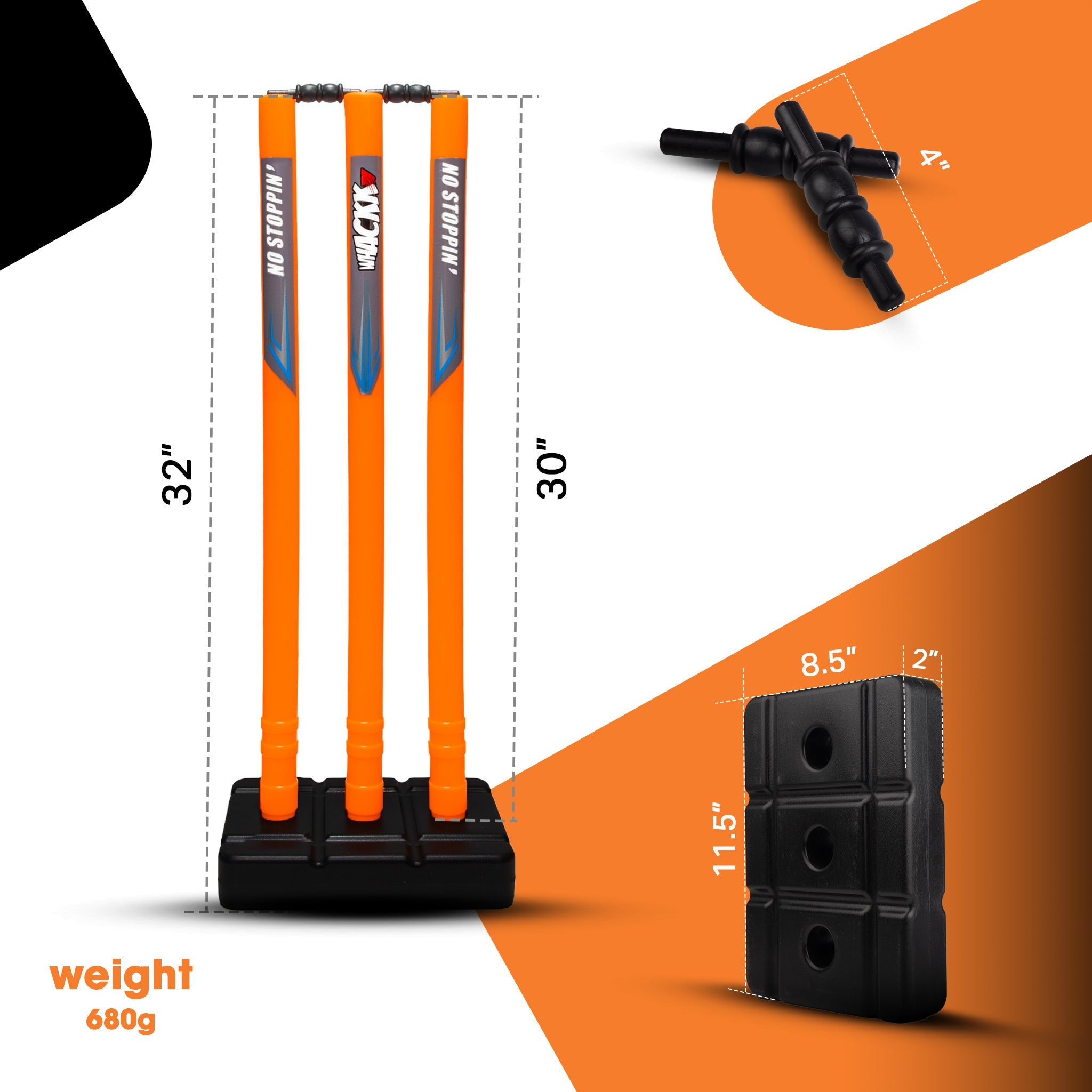 Whackk Cricket Orange Stumps with Stand