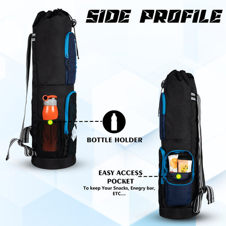 Mudra Black NVY 7L Meditation Yoga Aerobics Exercise Gym Mat Carrier Bag Mat Cover Bag 2 Easy Access Pockets Net Pocket 1 Bottle Holder Adjustable Shoulder Strap Drawstring Opening for Men Women