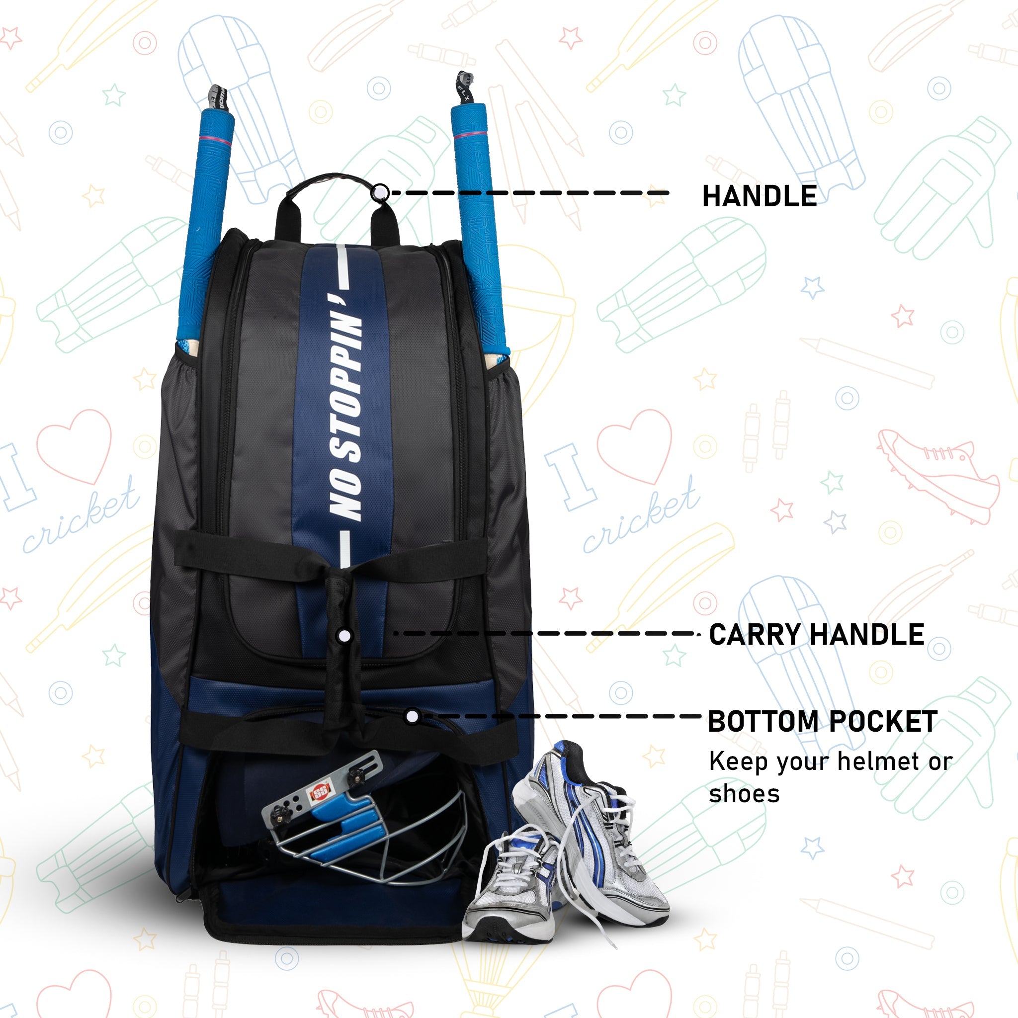 Gayle Blk Backpack Duffle Trolley Wheelie Polyester Cricket Kit Bag Adult Size 2 Bat Pocket Shoe/Helmet Pkt Main Compartment 18" Leg Pad 2 Bottle Holder Player Edition