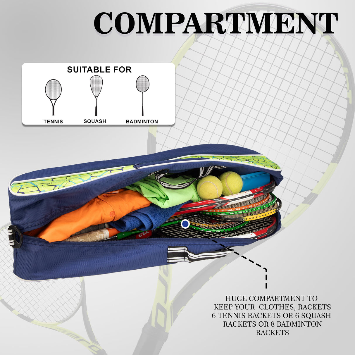 Pro Green 26L Unisex Lightweight Tennis Badminton Squash Equipment Cover Kit Bag | 4T 6B Racket |Duffel