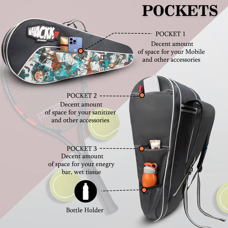 Team Grey Printed 45L Tennis Badminton Squash Equipment Cover Kit Bag 3 Big Compartments 4T 6B Racket | Backpack & Duffel