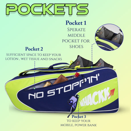 Connor Navy Blue Green Printed 52L Tennis Badminton Squash Equipment Cover Kit Bag 3 Big Compartments 4T 8B Racket | Backpack & Duffel