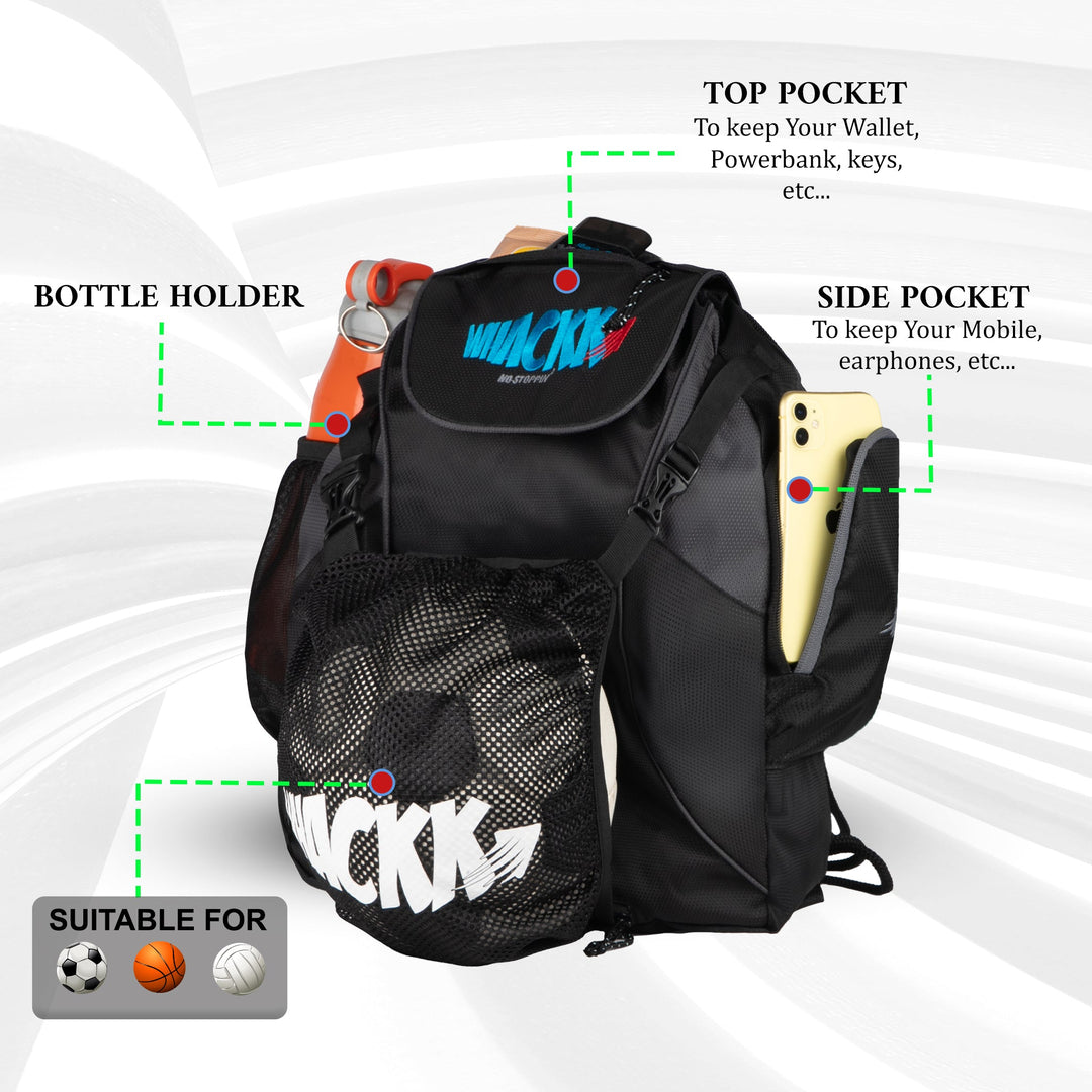 Storm Soccer Black Football Equipment Bag | Sports Men Boys Drawstring Backpack | Mobile Bottle Holder Pocket | Gym Bag