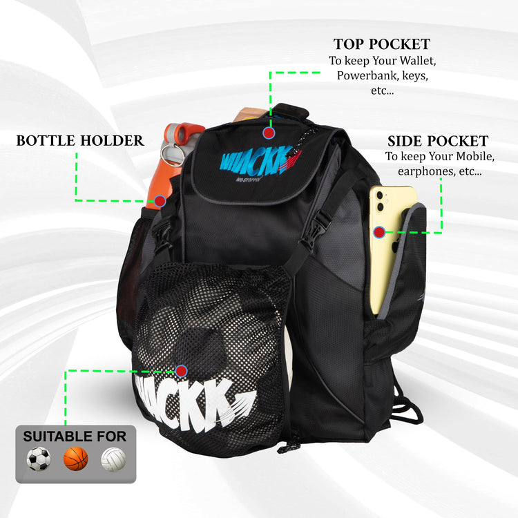 Storm Soccer Black Football Equipment Bag | Sports Men Boys Drawstring Backpack | Mobile Bottle Holder Pocket | Gym Bag