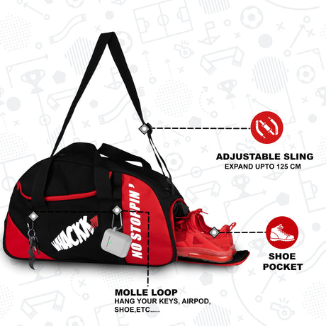 Attirant Red Black 32L |Gym Fitness workout Training Sports Travel duffle bag separate shoe pocket |Multipurpose Carry Bag | Adjustable Strap|Unisex|Lightweight |Sports Kit | Swimming | Men Women