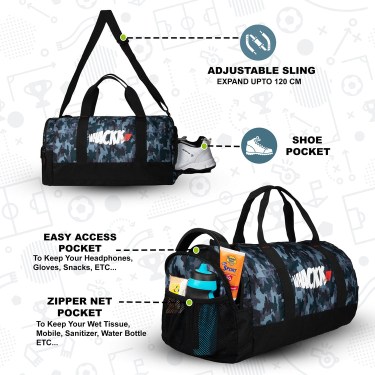 Cardio 31L Wild Stone Gym Fitness Workout Training Sports Travel Duffle Bag Separate Shoe Pocket Dry Wet Pocket Multipurpose Carry Bag Adjustable Strap Lightweight Sports Kit Men Women