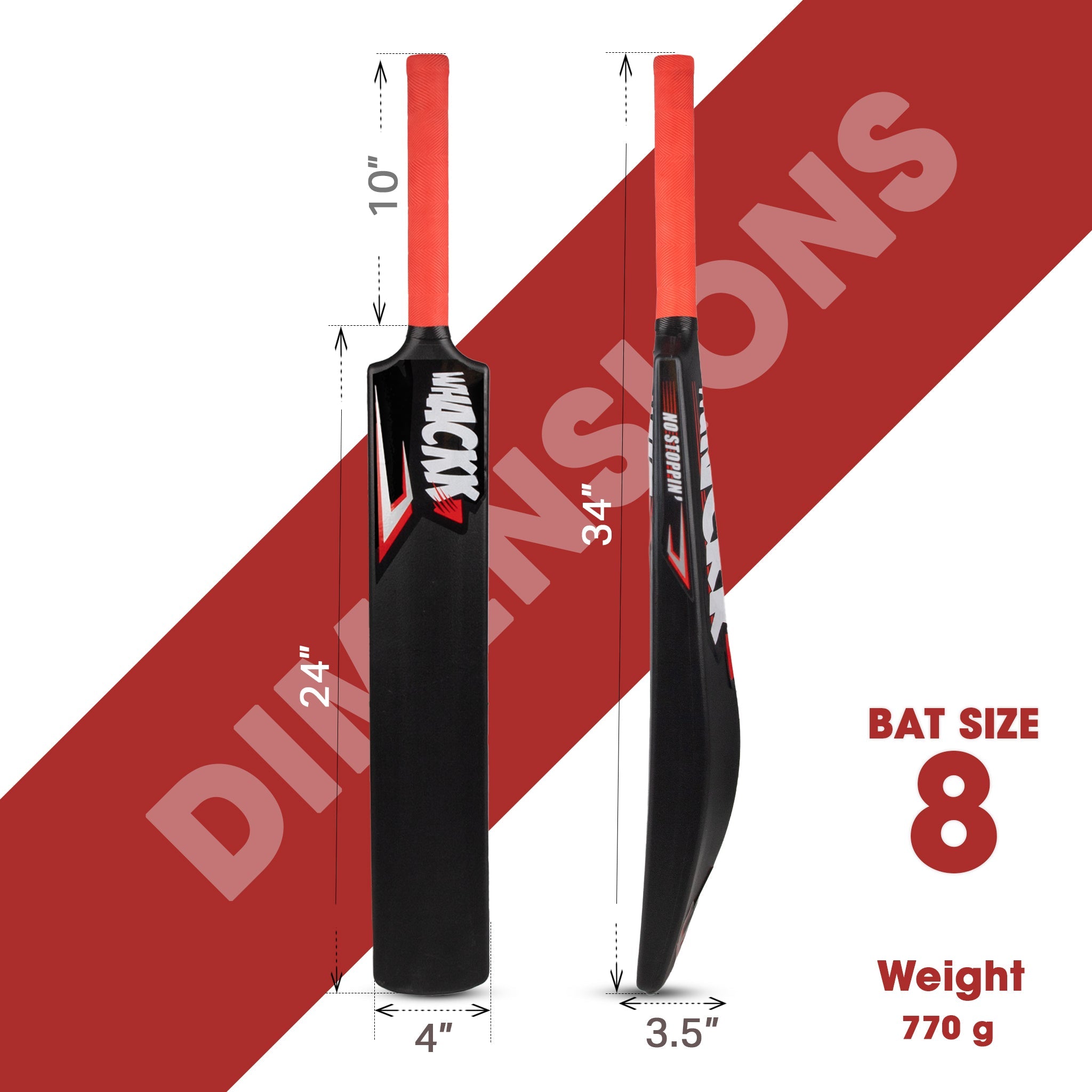 Whackk Cricket Bat Black Full Size Premium Hard Plastic Fiber Tennis Cricket Bats