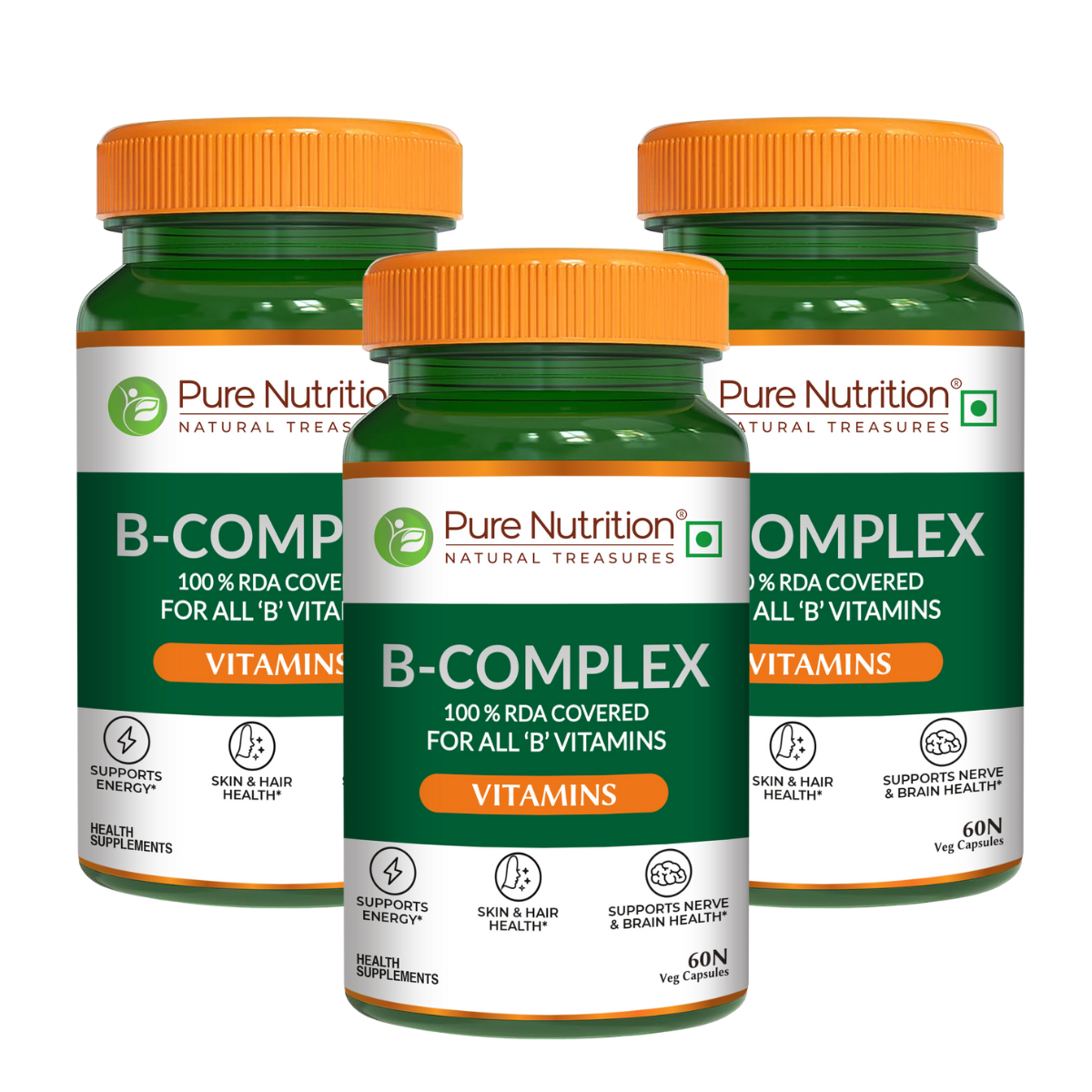B Complex with Essential Vitamins B1, B2, B3, B5, B6, B7, B9, B12 - 60 Tablets  | Supports Energy, Metabolism, and Overall Wellness