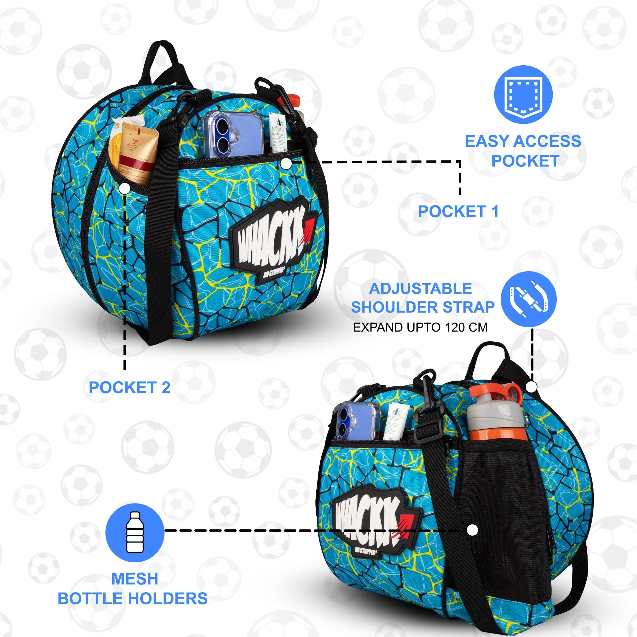 Attack R31 Soccer 12L Football Equipment Bags| Basketball Volleyball Bags |Adjustable Strap Backpack |Easy Access Pocket Mesh Bottle Holders | Ball Bag |Kitbag |Bag