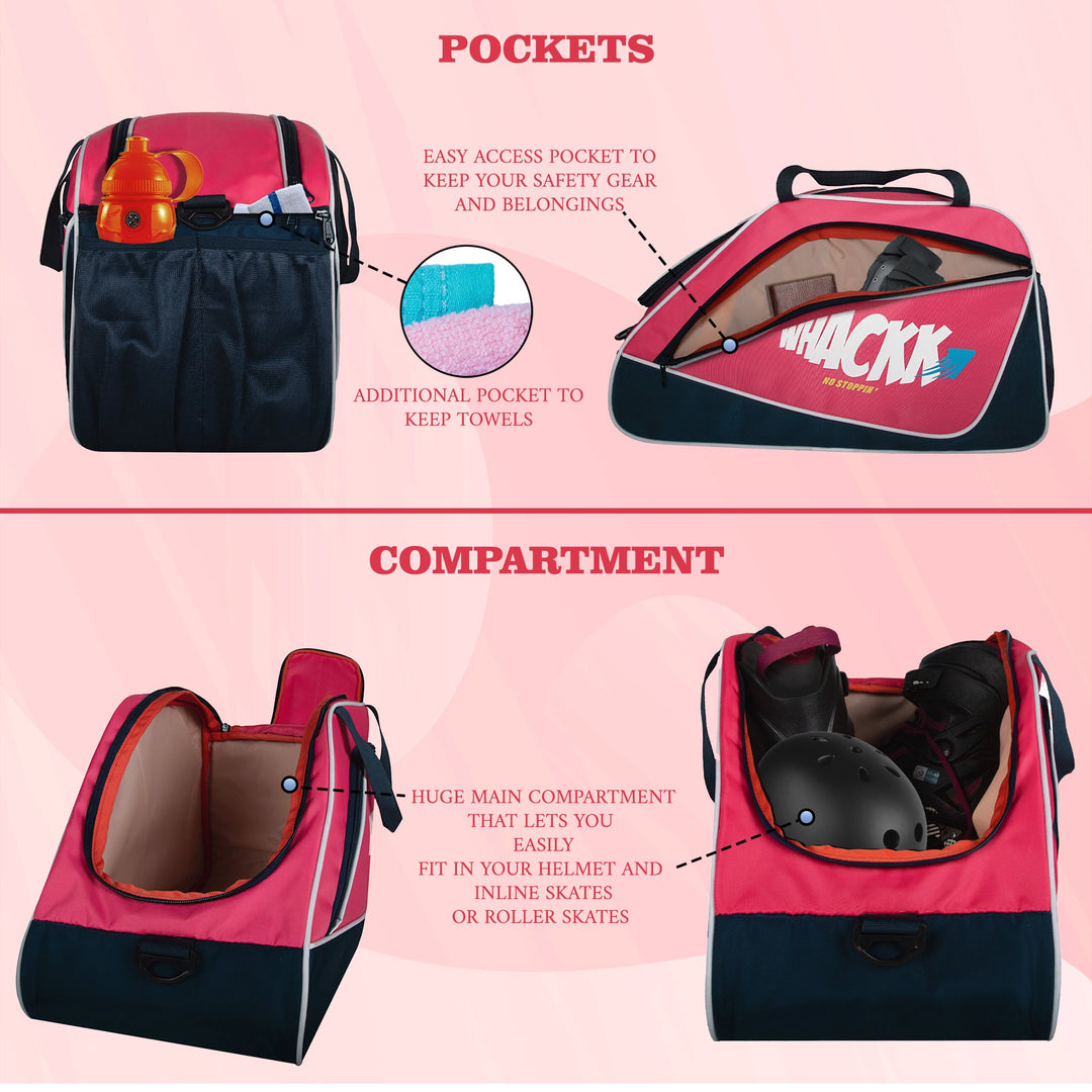 Flip Senior Pink 33L|Skating/Gym/Sports/Travel/Bag|Inline Roller Equipment Bag|Quad Ice Skates Kit|Kitbag|Easy Access Pocket|2 Bottle Holders|Compartment Fits in Helmet & Skates 11"
