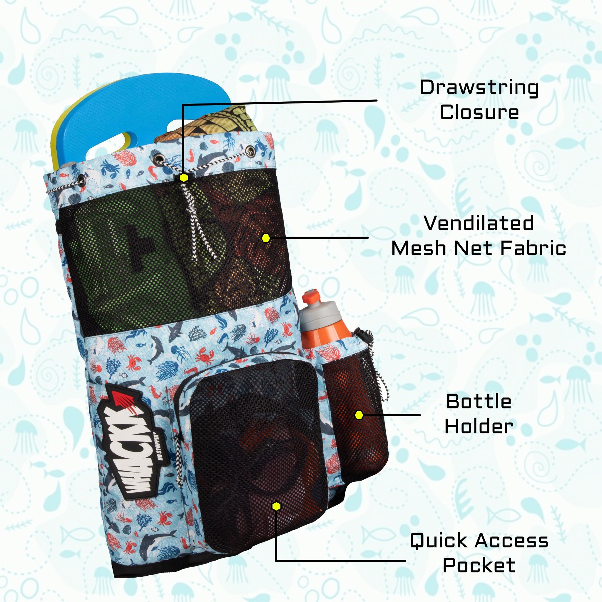 Aqua Arctic Unisex Swimming Bag |Water Sports |Dry Bags |Wet Pocket |Accessories |Beach Bag |Storage Swim Gym Gears |Drawstring Backpack |Netball Backpack | Pocket for Cap and Goggles
