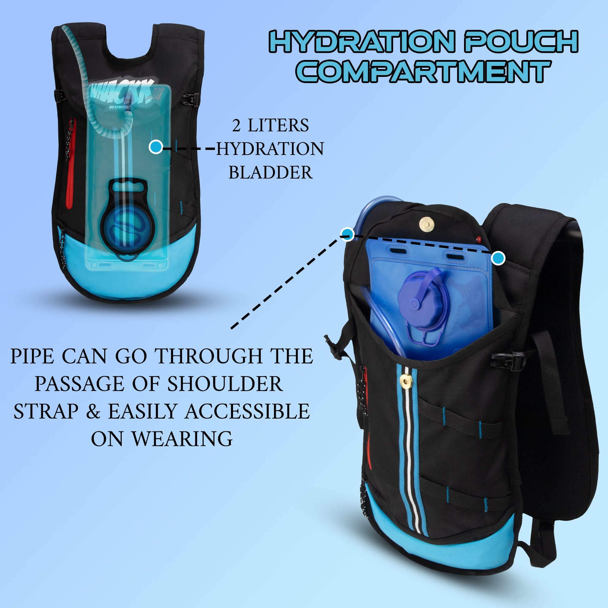 Aero Blue 5L CyclingåÊ Running Bag | Unisex Camping & Hiking | 2L Hydration Pouch Compartment Connecting Water ducts Pockets | Exercise & Fitness|